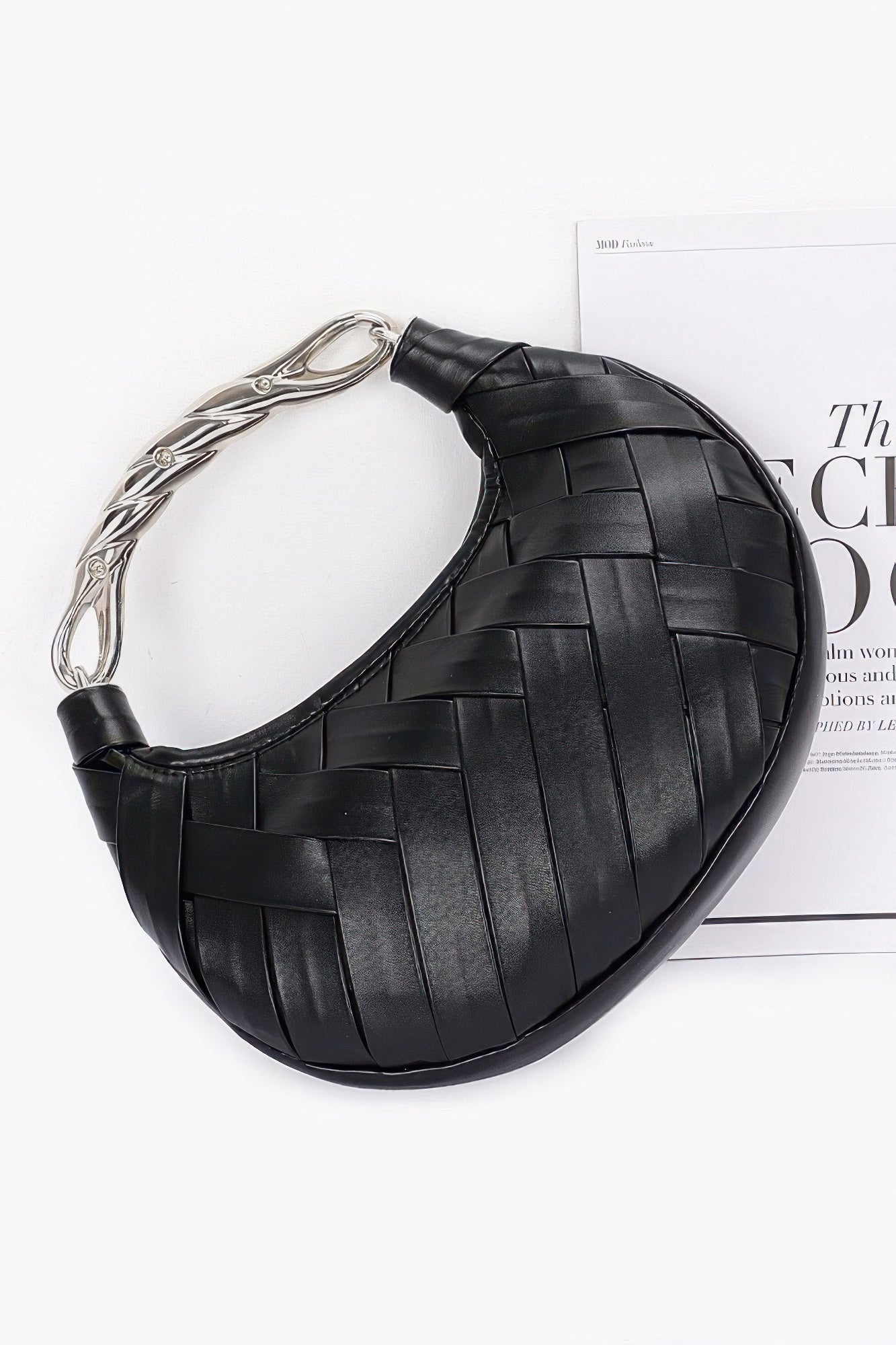Faux Leather Braided Metal Handle Clutch - Pikemla