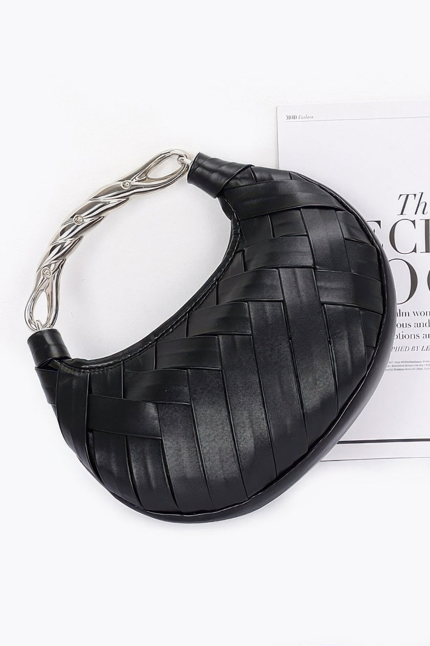 Faux Leather Braided Metal Handle Clutch - Pikemla