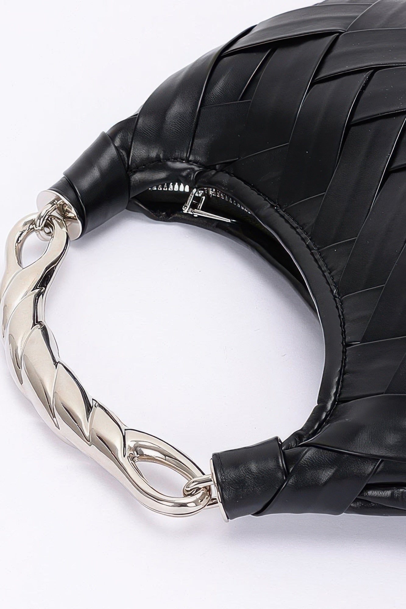 Faux Leather Braided Metal Handle Clutch - Pikemla