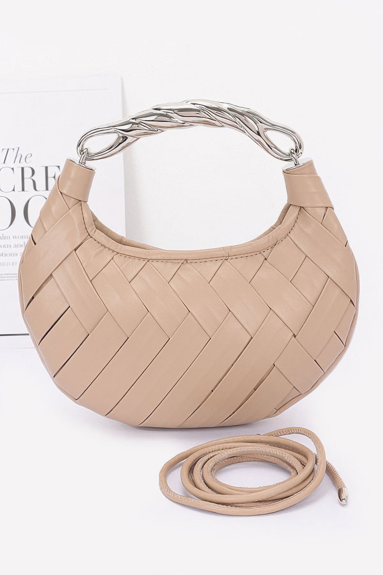 Faux Leather Braided Metal Handle Clutch - Pikemla