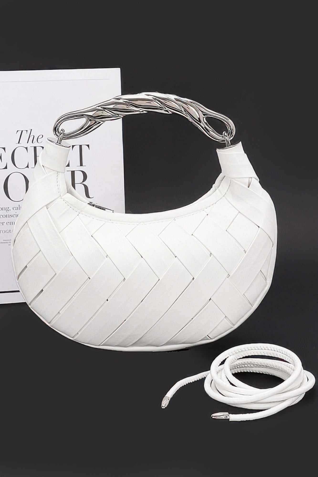 Faux Leather Braided Metal Handle Clutch - Pikemla