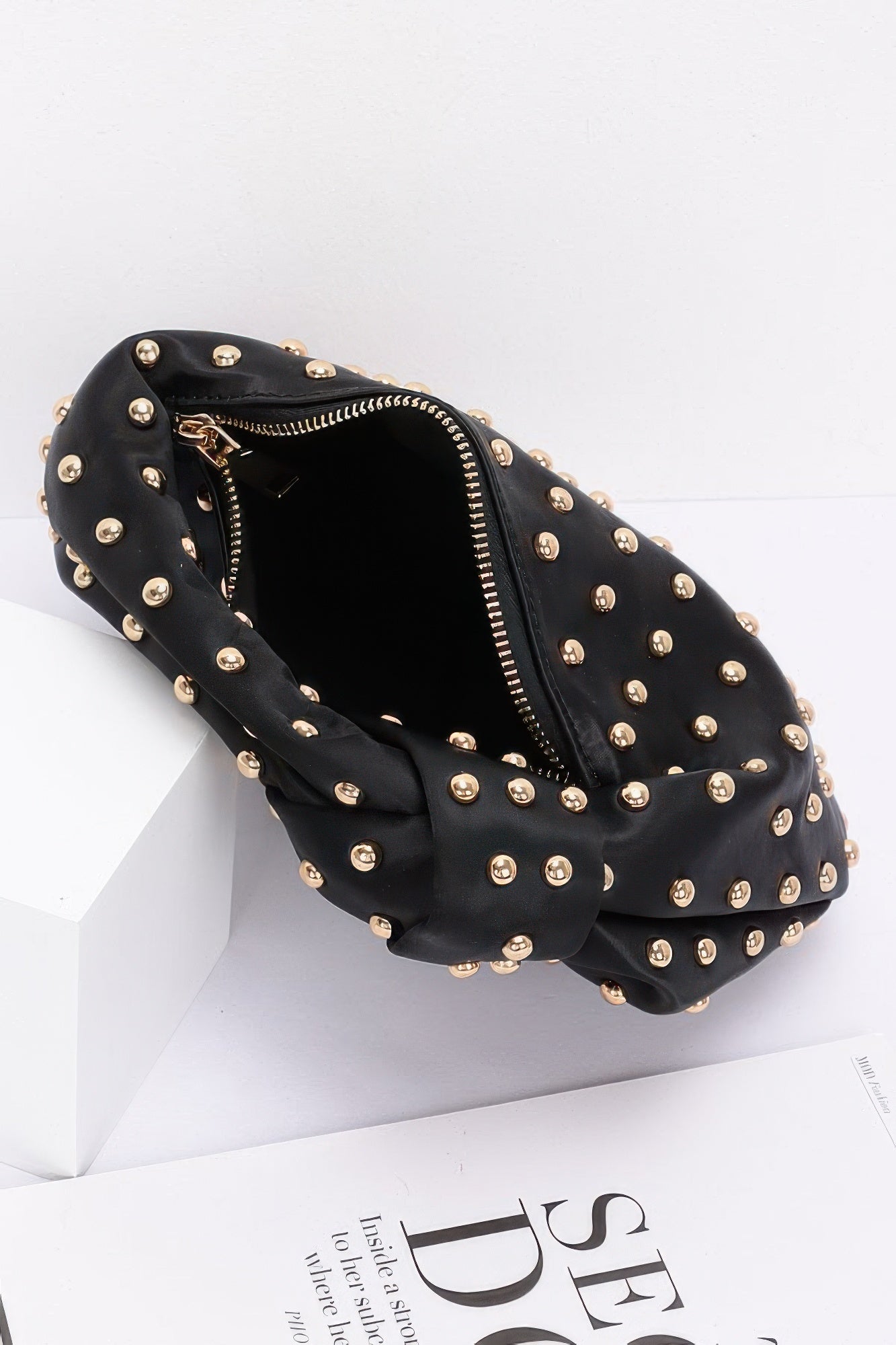 Satin Metal Studded Hobo Bag - Pikemla