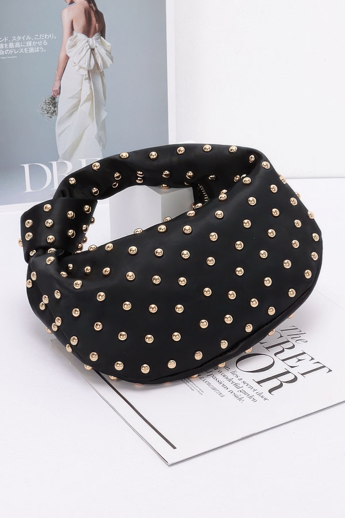 Satin Metal Studded Hobo Bag - Pikemla