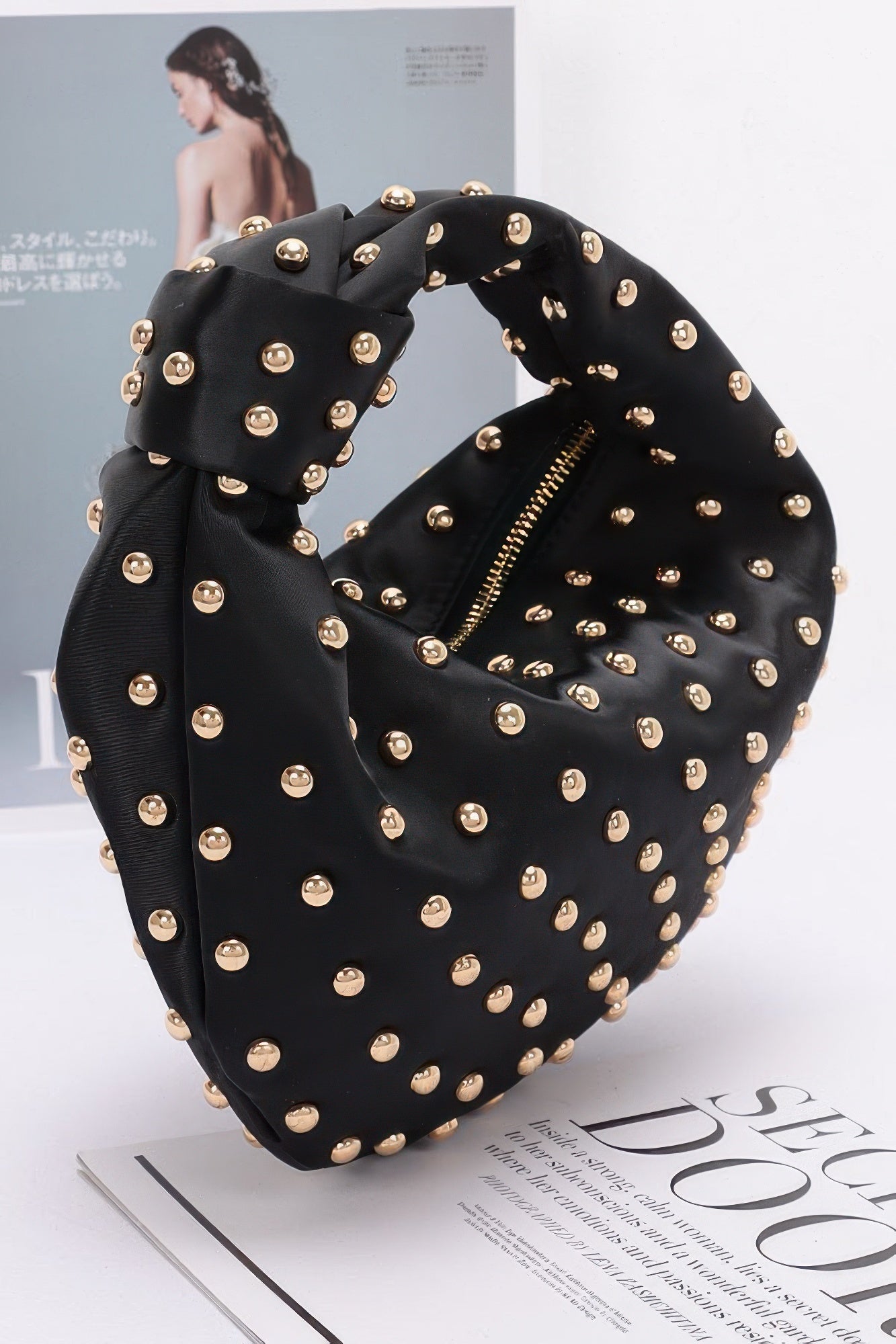 Satin Metal Studded Hobo Bag - Pikemla