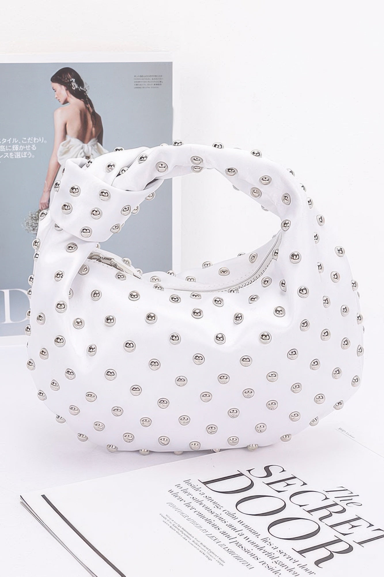 Satin Metal Studded Hobo Bag - Pikemla