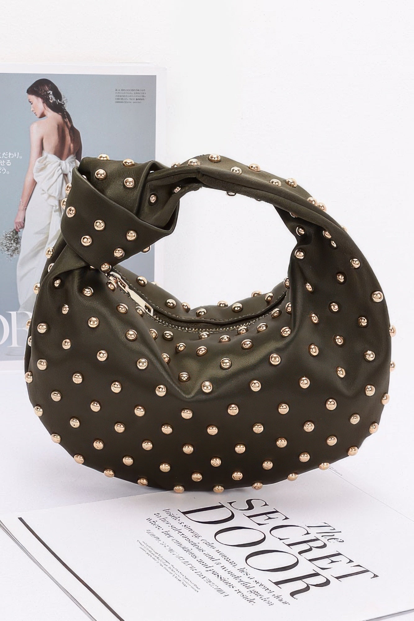 Satin Metal Studded Hobo Bag - Pikemla