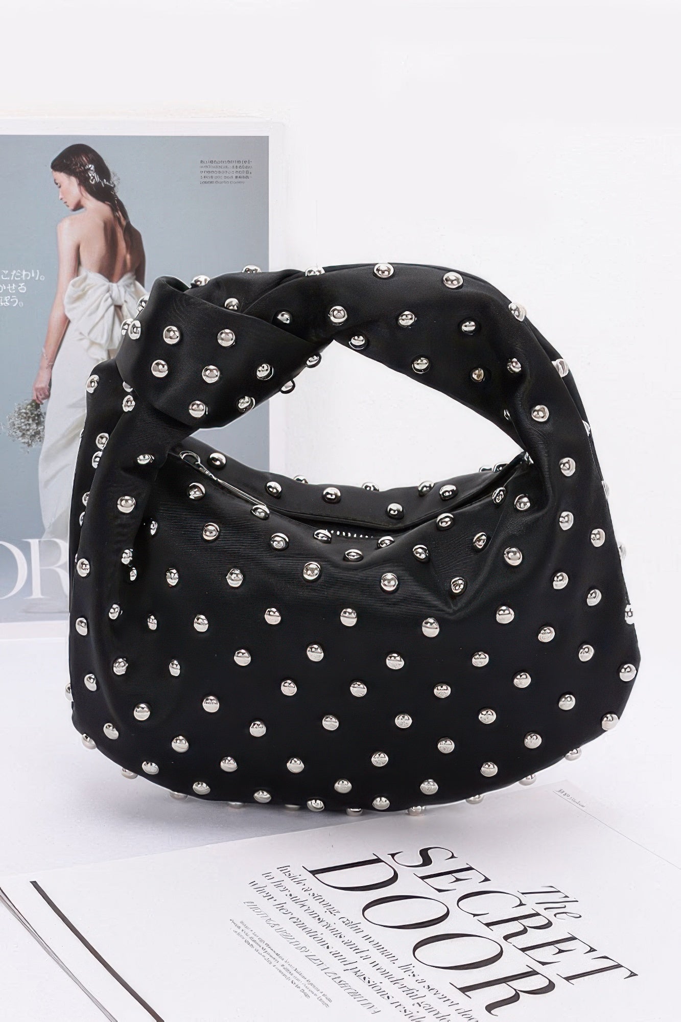 Satin Metal Studded Hobo Bag - Pikemla