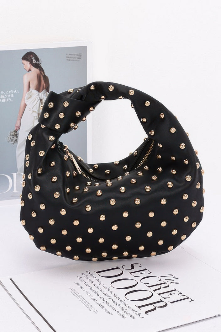 Satin Metal Studded Hobo Bag - Pikemla