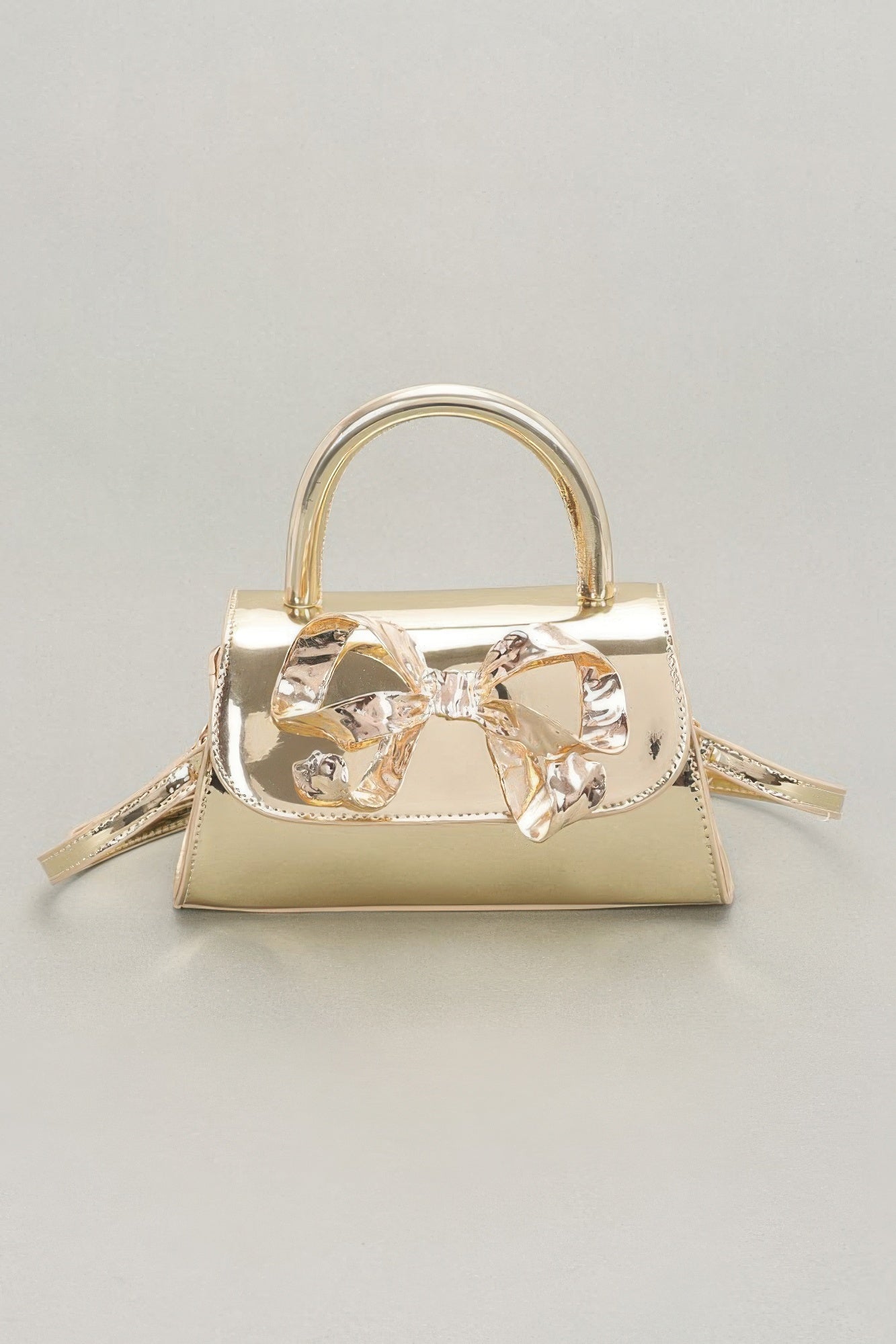 Faux Mirror Leather Ribbon Metal Top Handle Bag - Pikemla