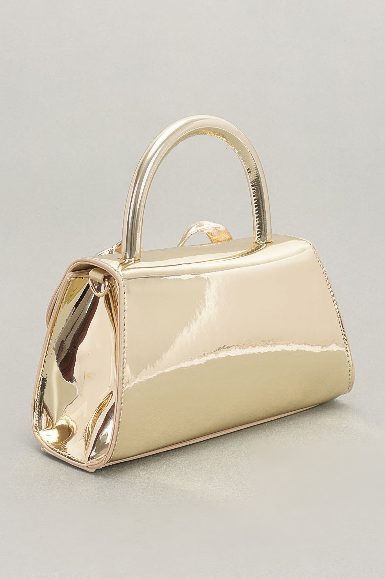 Faux Mirror Leather Ribbon Metal Top Handle Bag - Pikemla