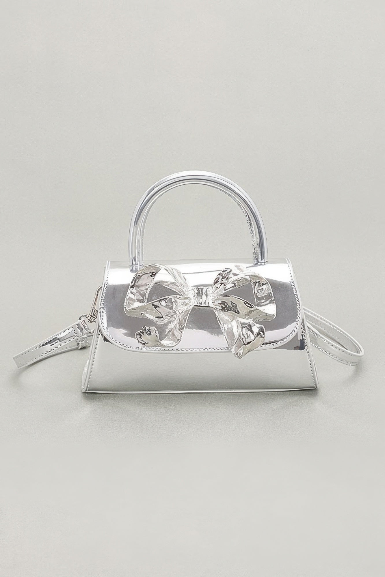 Faux Mirror Leather Ribbon Metal Top Handle Bag - Pikemla