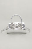 Faux Mirror Leather Ribbon Metal Top Handle Bag - Pikemla