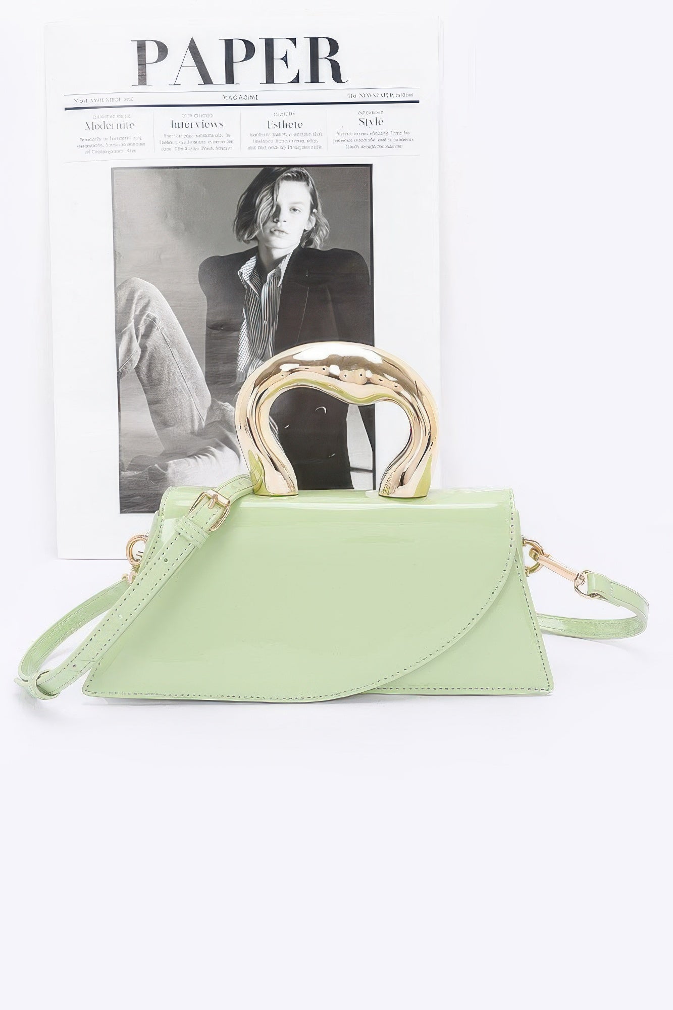 Faux Leather Metal Handle Flap Bag - Pikemla
