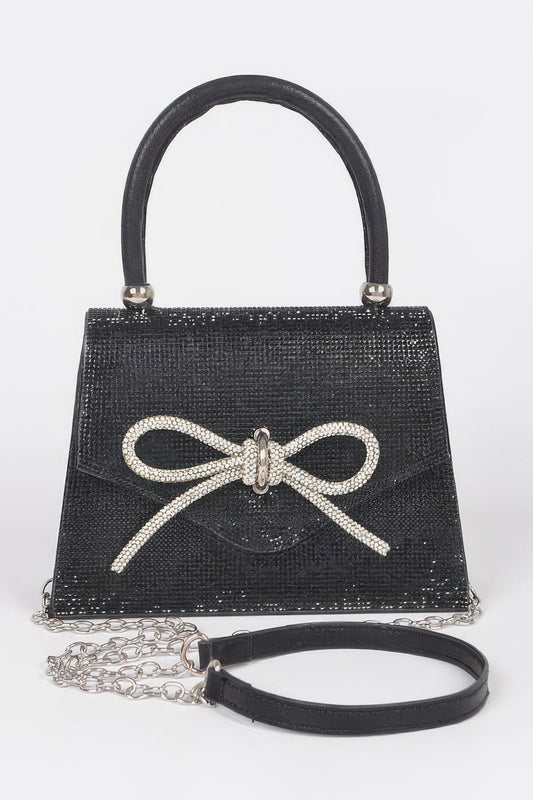 Rhinestone Ribbon Top Handle Bag - Pikemla