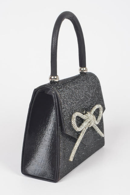 Rhinestone Ribbon Top Handle Bag - Pikemla
