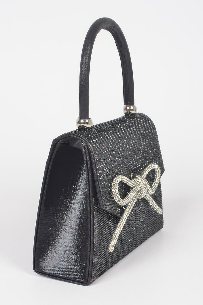 Rhinestone Ribbon Top Handle Bag - Pikemla