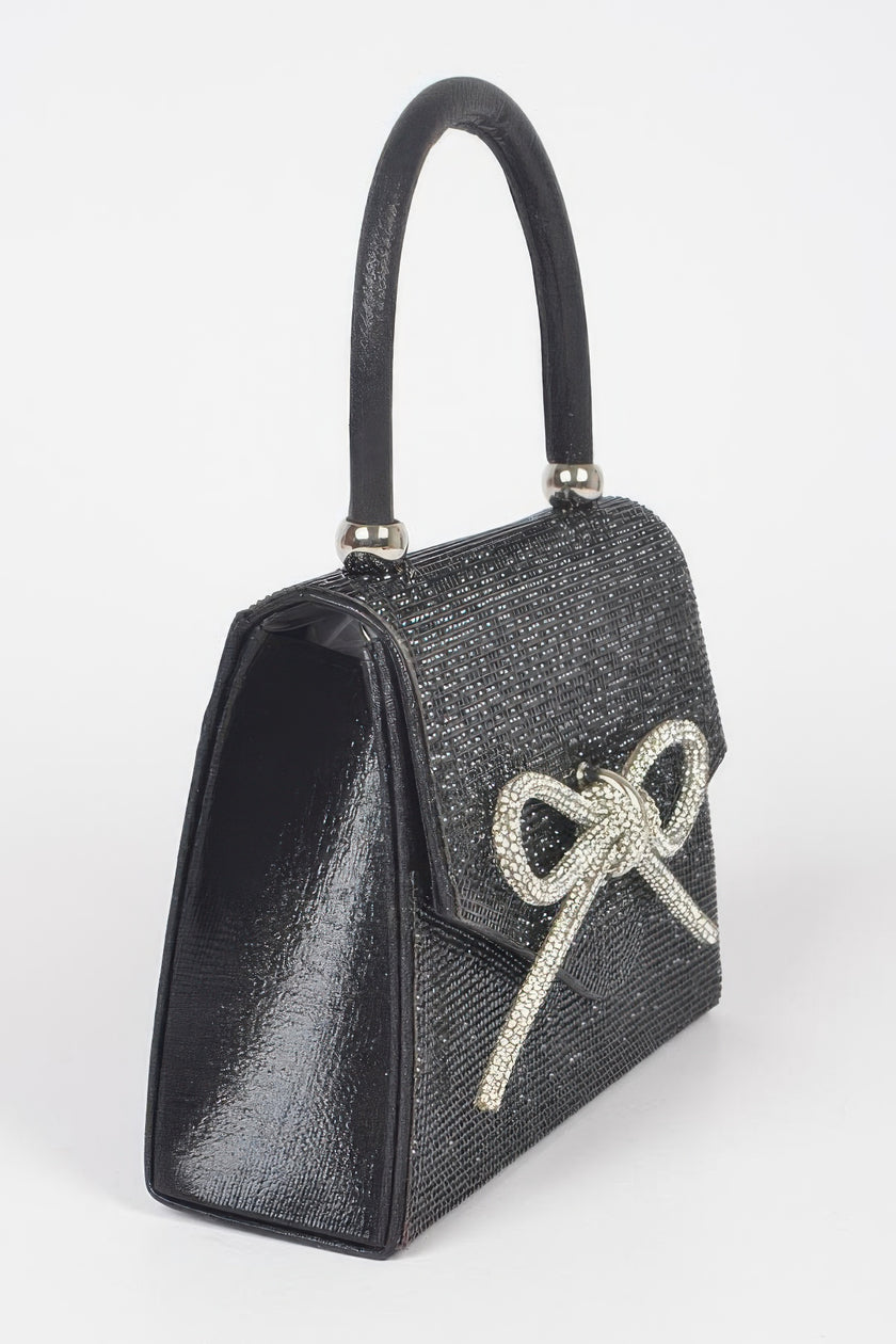 Rhinestone Ribbon Top Handle Bag - Pikemla