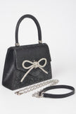Rhinestone Ribbon Top Handle Bag - Pikemla