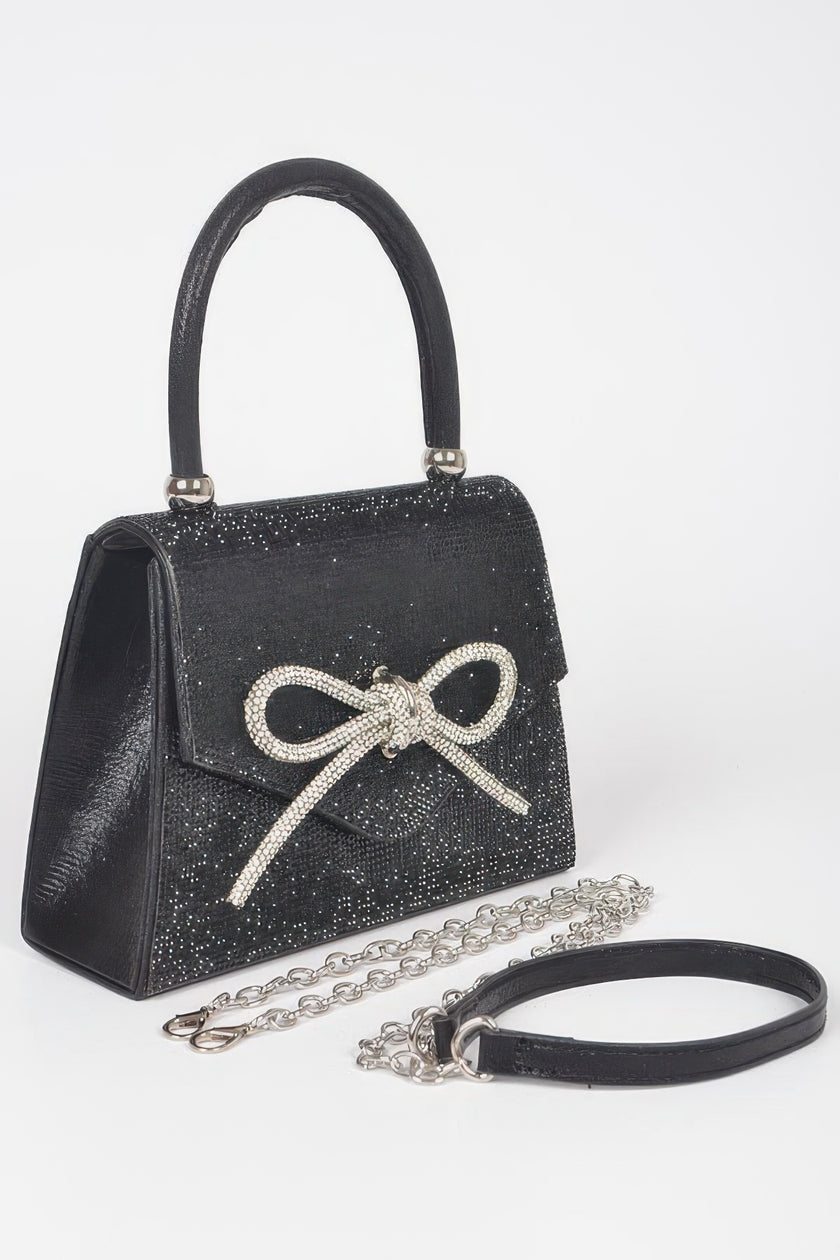 Rhinestone Ribbon Top Handle Bag - Pikemla