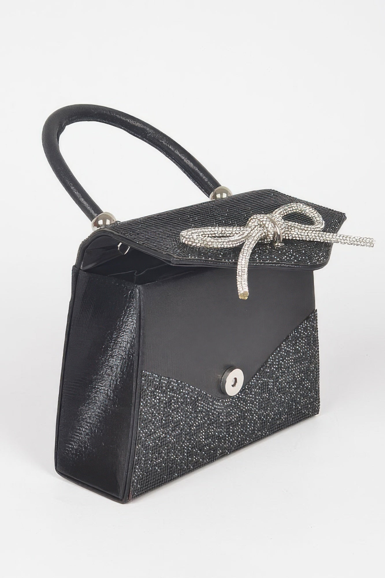 Rhinestone Ribbon Top Handle Bag - Pikemla