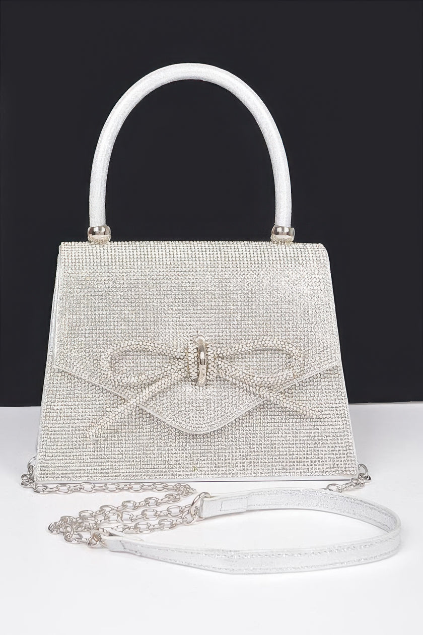 Rhinestone Ribbon Top Handle Bag - Pikemla