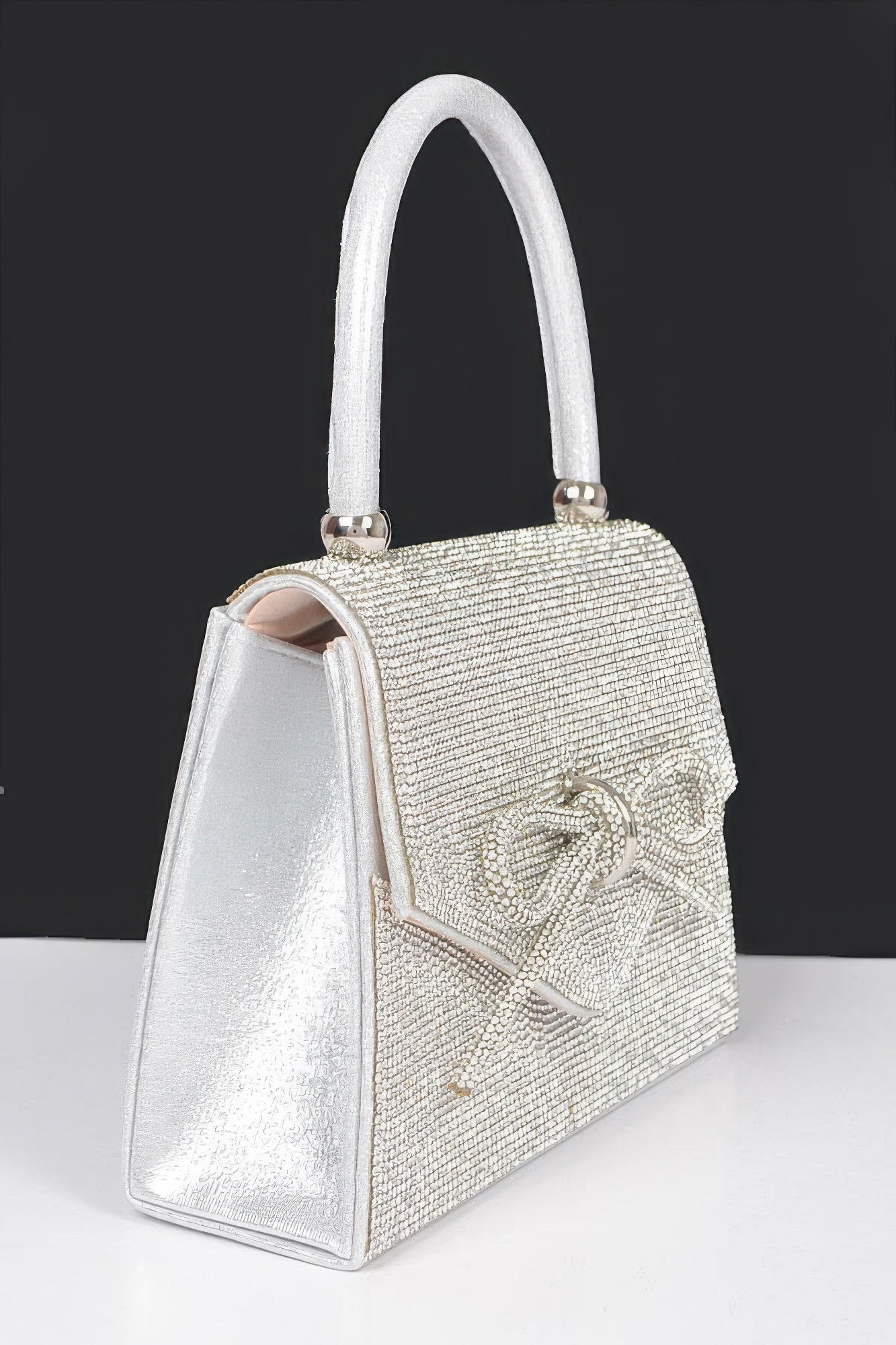Rhinestone Ribbon Top Handle Bag - Pikemla
