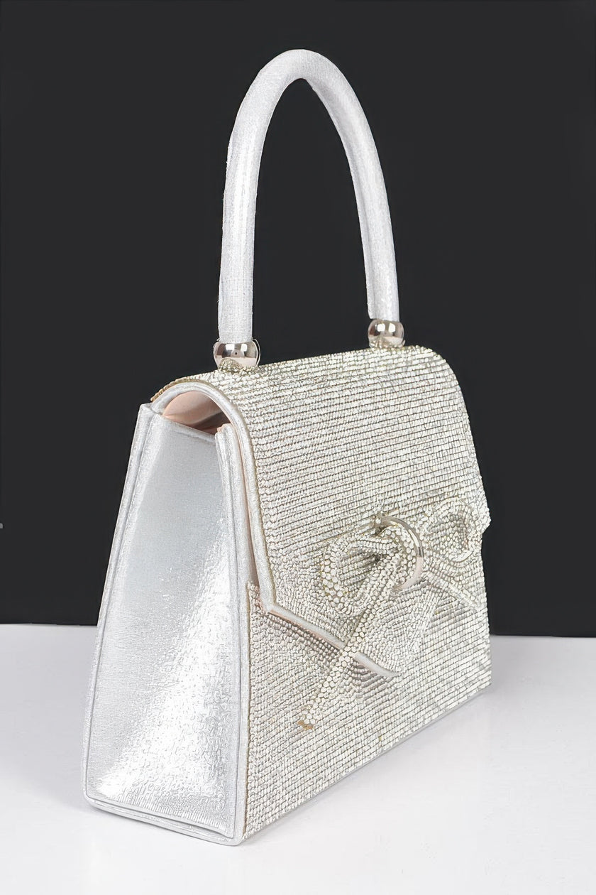 Rhinestone Ribbon Top Handle Bag - Pikemla