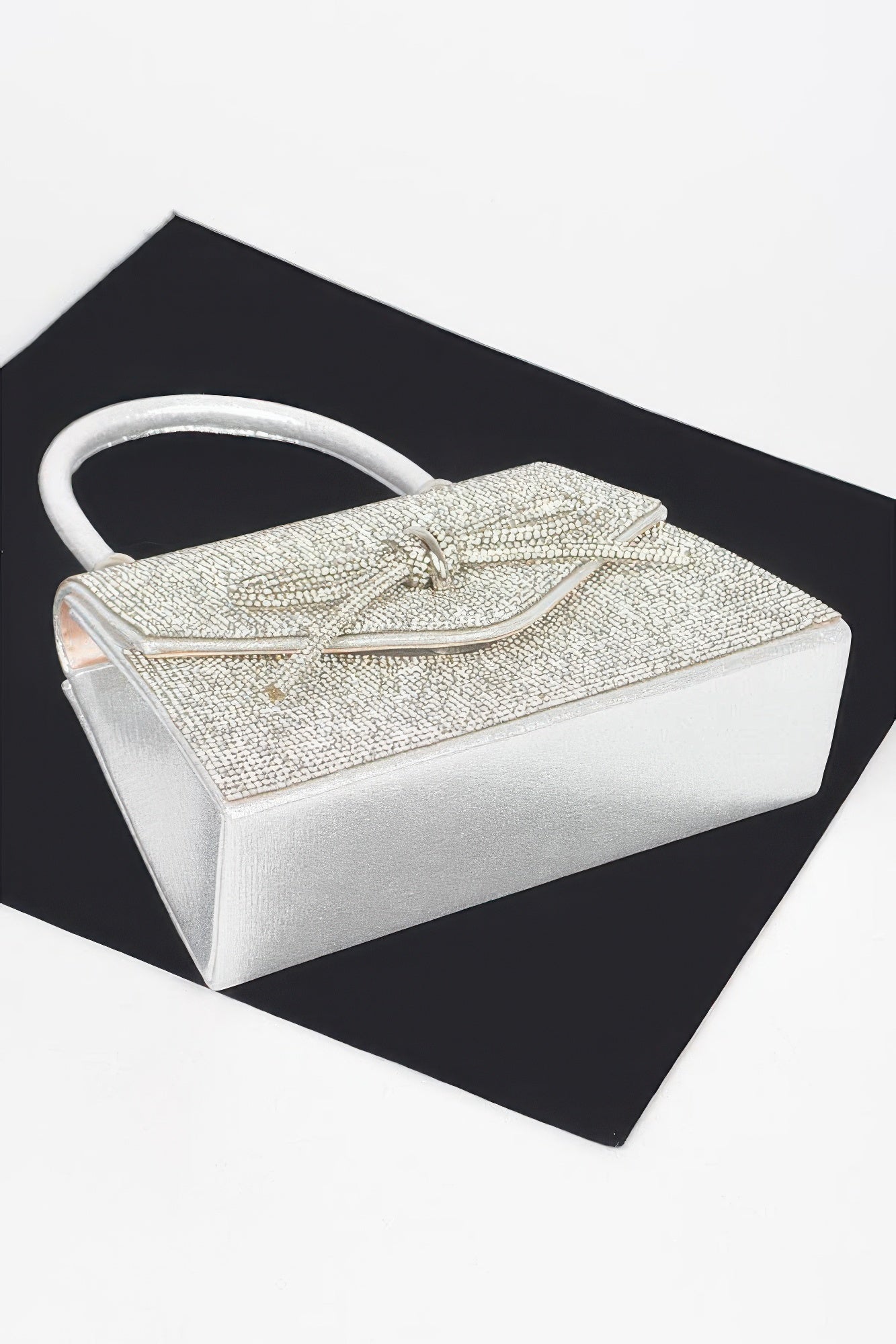 Rhinestone Ribbon Top Handle Bag - Pikemla