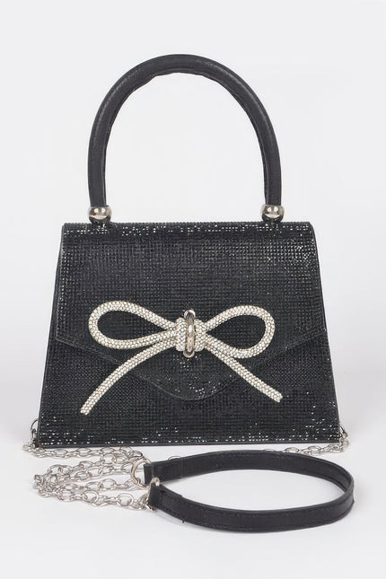 Rhinestone Ribbon Top Handle Bag - Pikemla