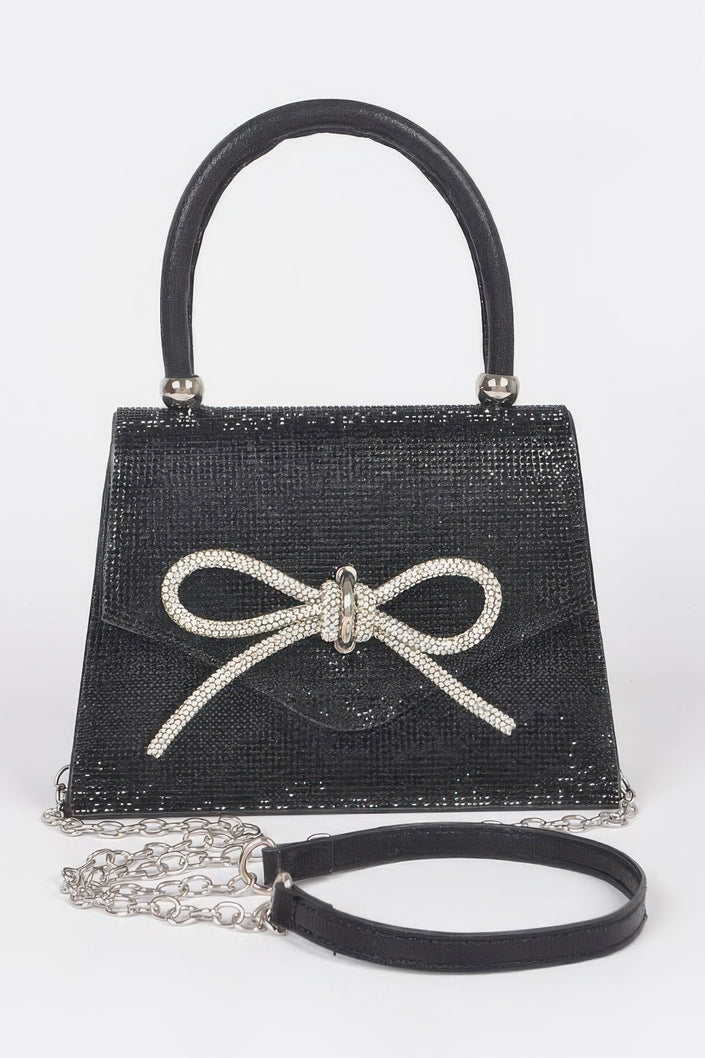 Rhinestone Ribbon Top Handle Bag - Pikemla