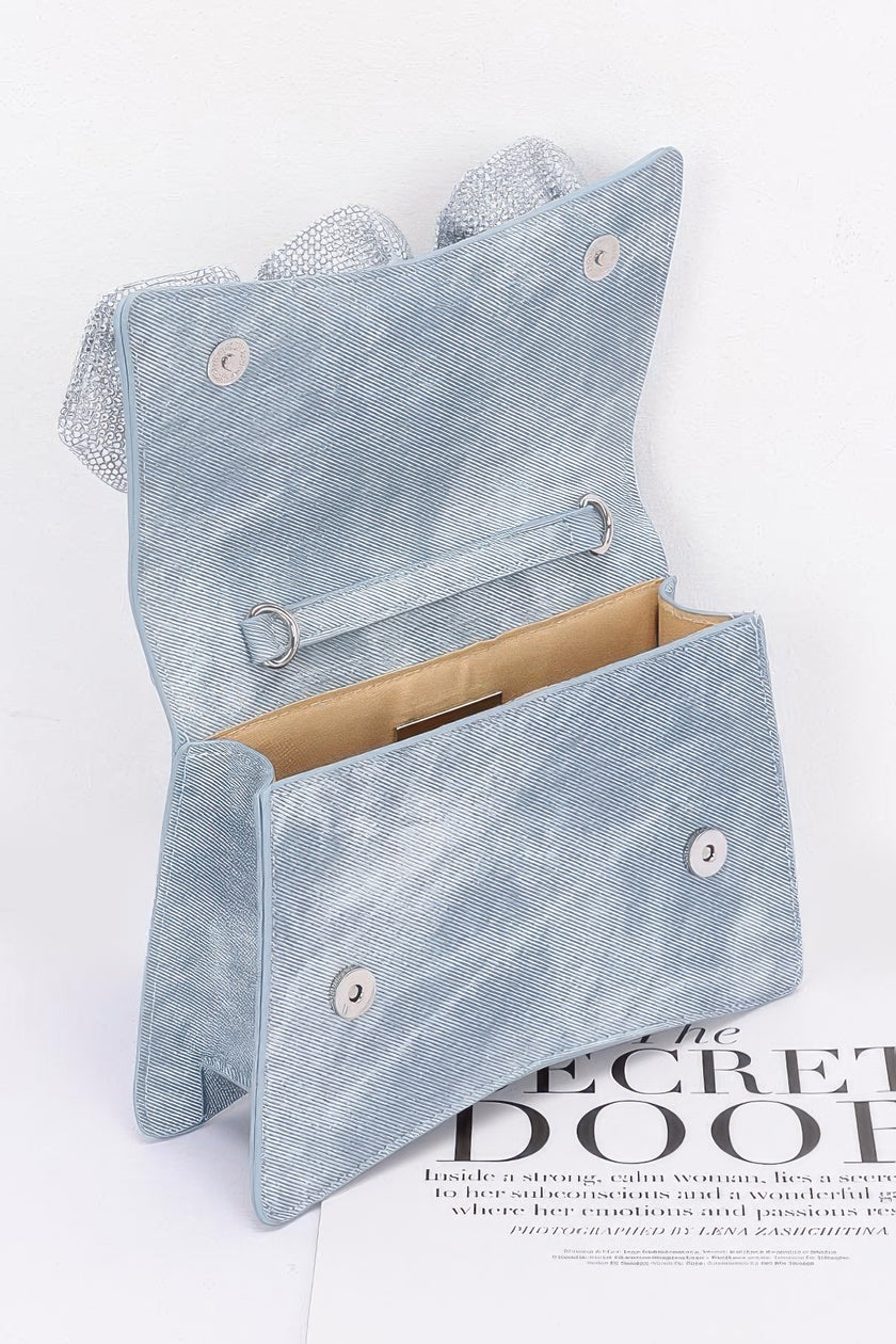 Faux Leather Rhinestone Hot Fix Flower Bag - Pikemla