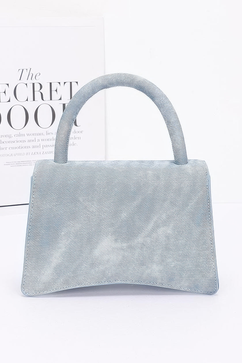 Faux Leather Rhinestone Hot Fix Flower Bag - Pikemla