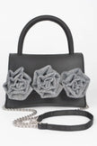 Faux Leather Rhinestone Hot Fix Flower Bag - Pikemla