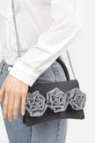 Faux Leather Rhinestone Hot Fix Flower Bag - Pikemla