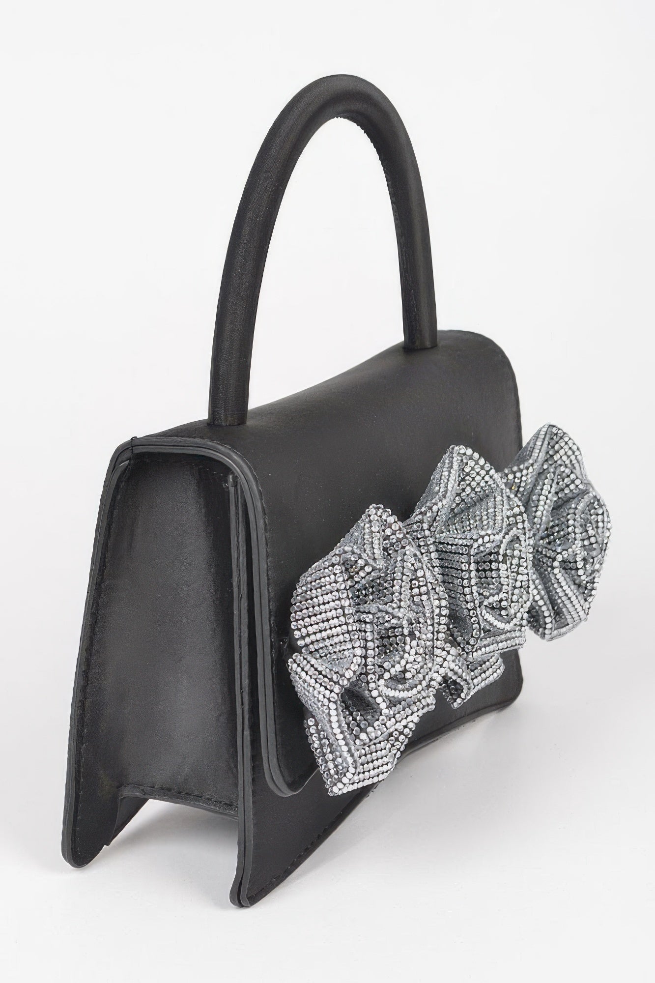 Faux Leather Rhinestone Hot Fix Flower Bag - Pikemla
