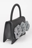 Faux Leather Rhinestone Hot Fix Flower Bag - Pikemla
