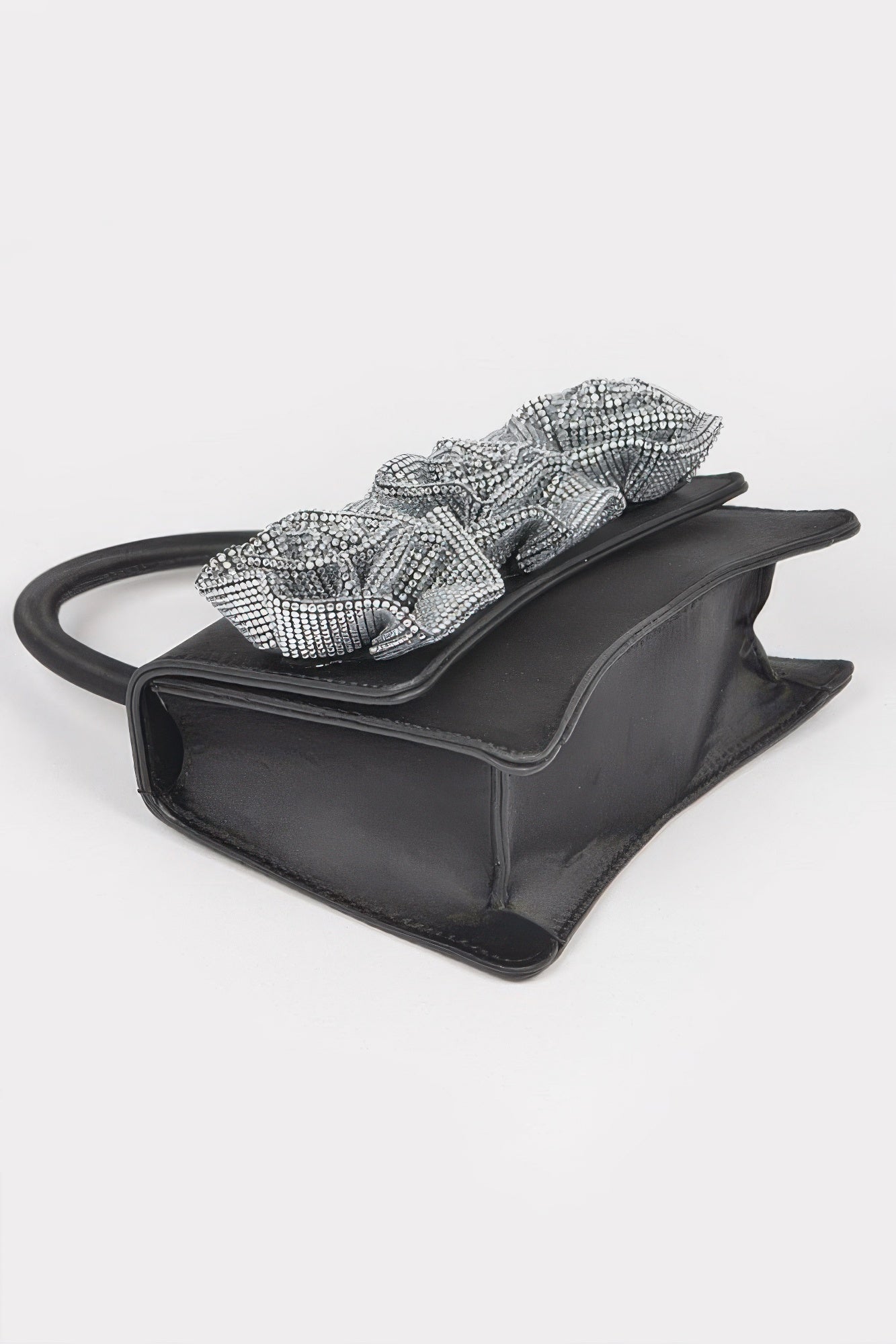 Faux Leather Rhinestone Hot Fix Flower Bag - Pikemla