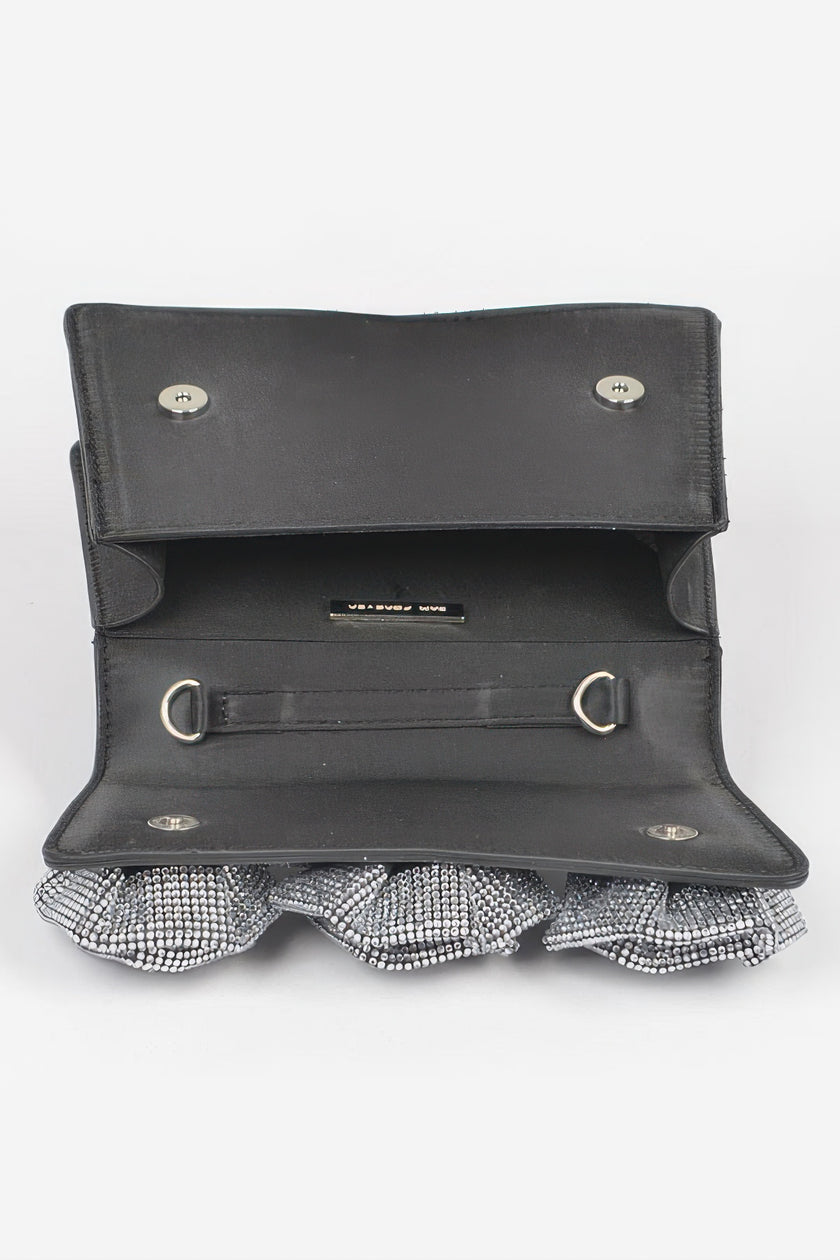 Faux Leather Rhinestone Hot Fix Flower Bag - Pikemla