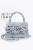 Faux Leather Rhinestone Hot Fix Flower Bag - Pikemla