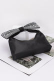 Rhinestone Hotfix Bow Handle Nylon Clutch - Pikemla