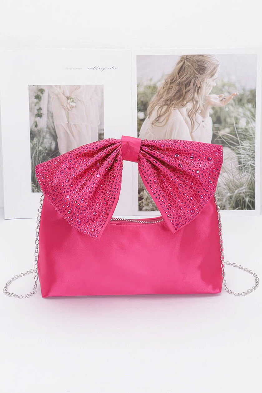 Rhinestone Hotfix Bow Handle Nylon Clutch - Pikemla