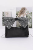 Rhinestone Hotfix Bow Handle Nylon Clutch - Pikemla