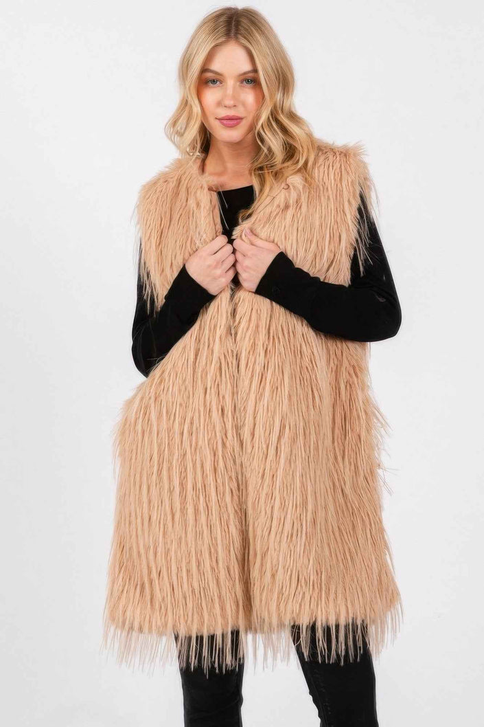 Faux Fur Pocket Vest - Pikemla