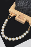 Faux Straw Wood Frame Clutch W/ Faux Pearl Chain - Pikemla