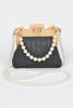 Faux Straw Wood Frame Clutch W/ Faux Pearl Chain - Pikemla