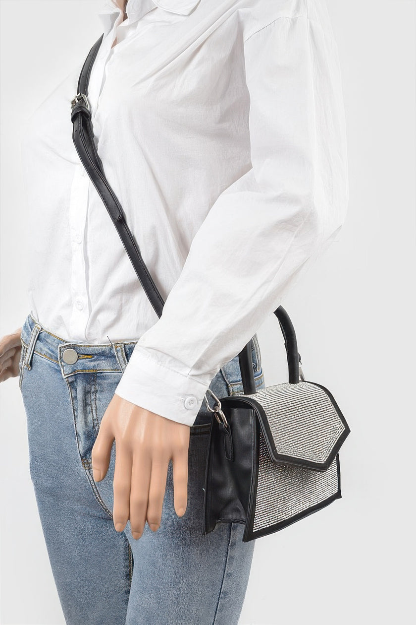 Rhinestone Top Handle Crossbody Bag - Pikemla