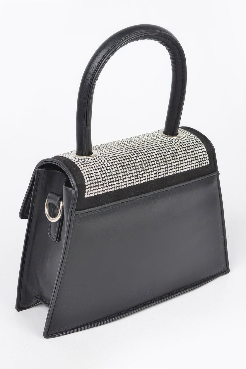 Rhinestone Top Handle Crossbody Bag - Pikemla
