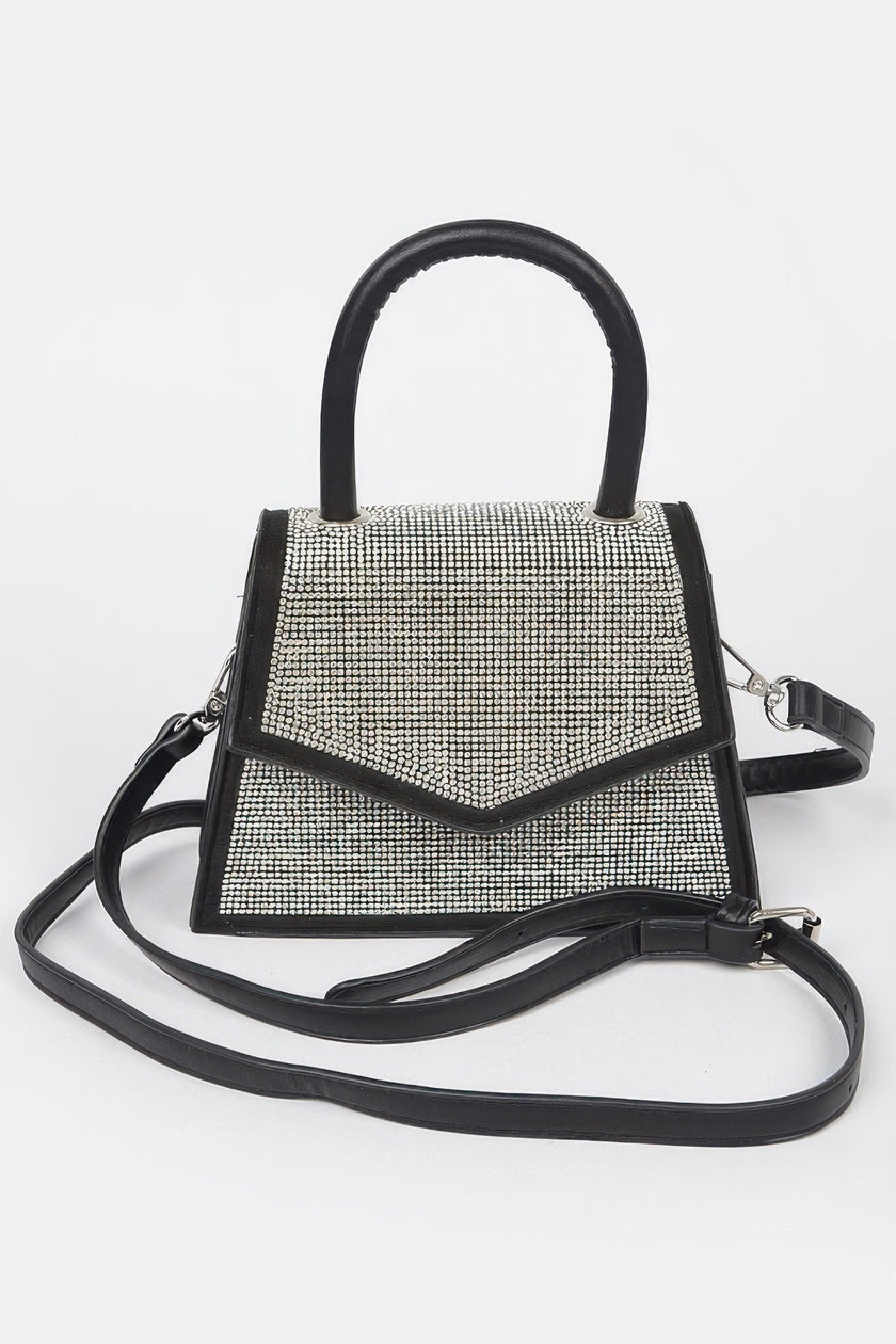Rhinestone Top Handle Crossbody Bag - Pikemla