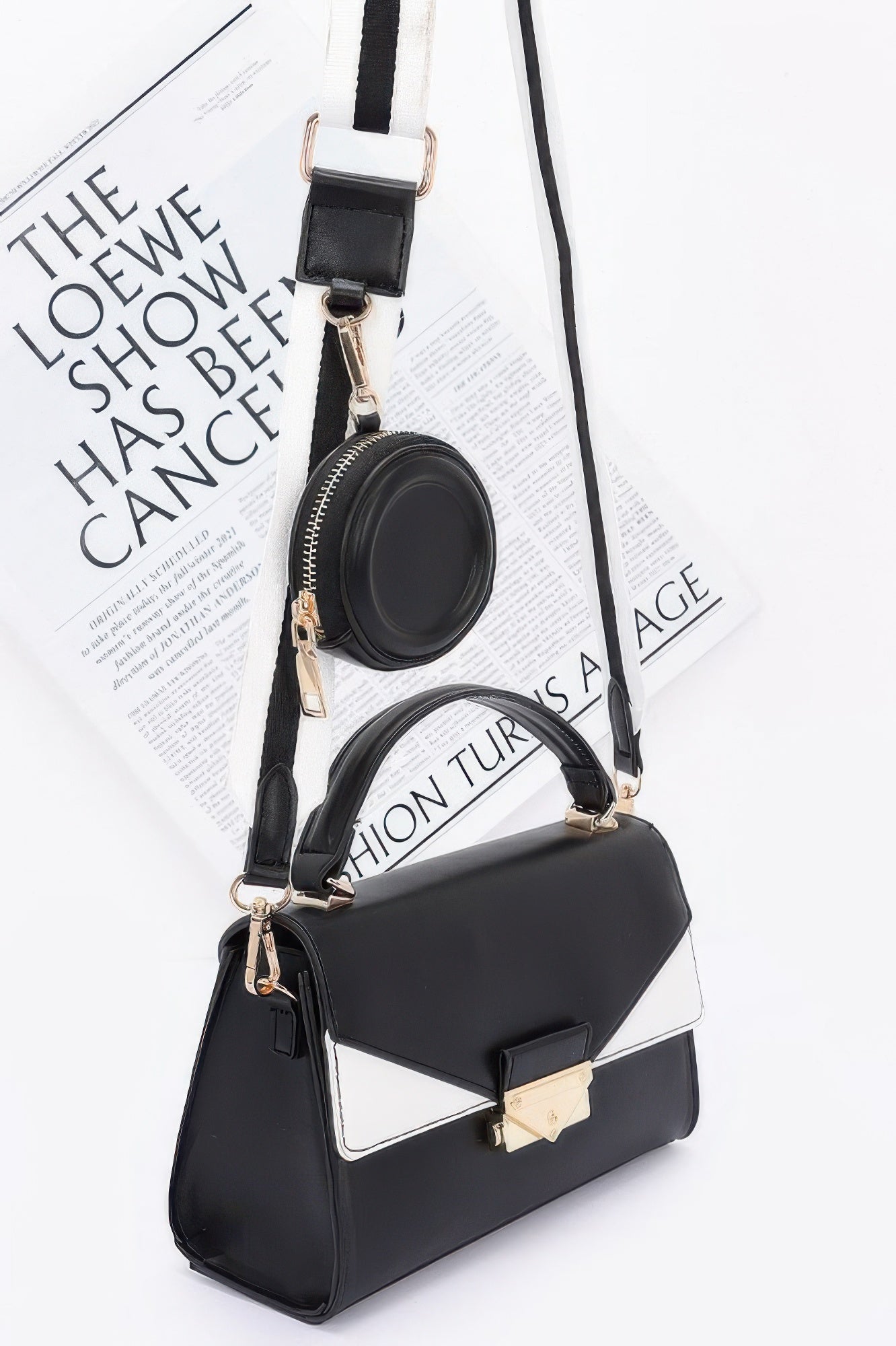 Faux Leather Two Tone Flap Bag - Pikemla