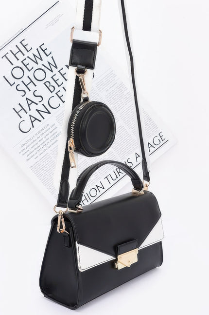 Faux Leather Two Tone Flap Bag - Pikemla